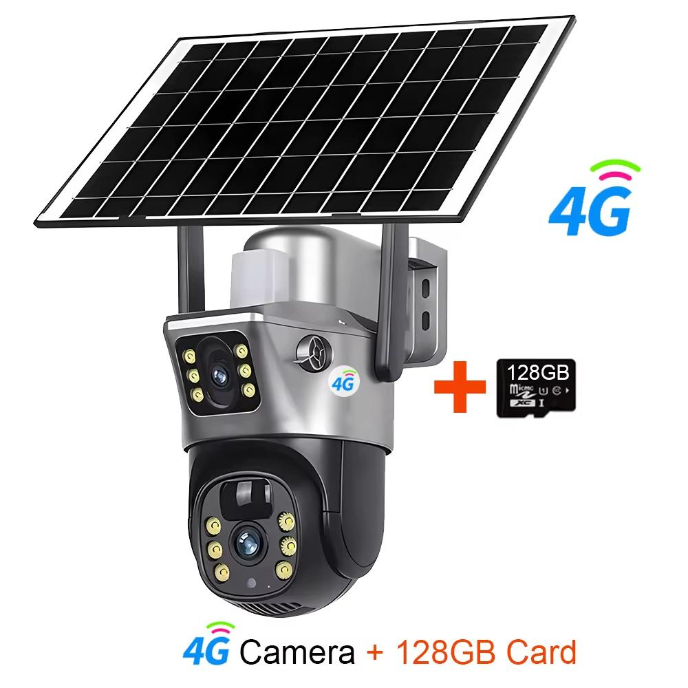 

LS VISION 4G / WiFi Solar Camera Dual Lenses Outdoor 8MP 4K Low Power Battery IP Camera PIR Night Vision V380 Pro CCTV Security Protection 4G Add 128G