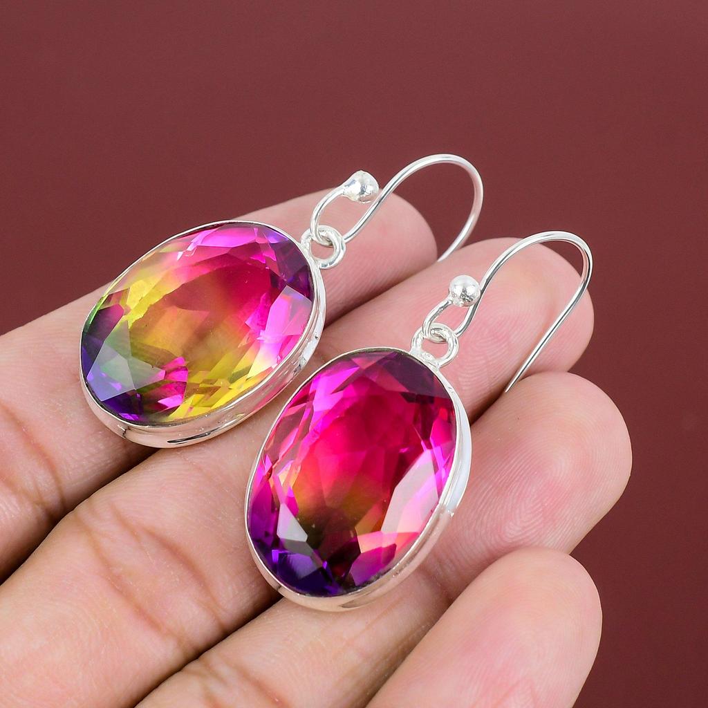 Faceted Multi Tourmaline Earring Handmade Jewelry Original Gemstone Earring 925 Sterling Silver Earrings Antique Drop Earring Gifts For Wife