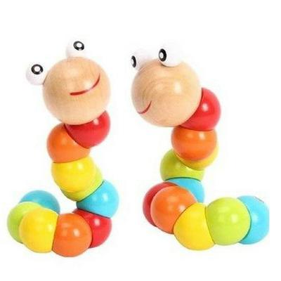 Colorful Wooden Worm Caterpillar Doll - Educational Toy for Babies 0-3 Years