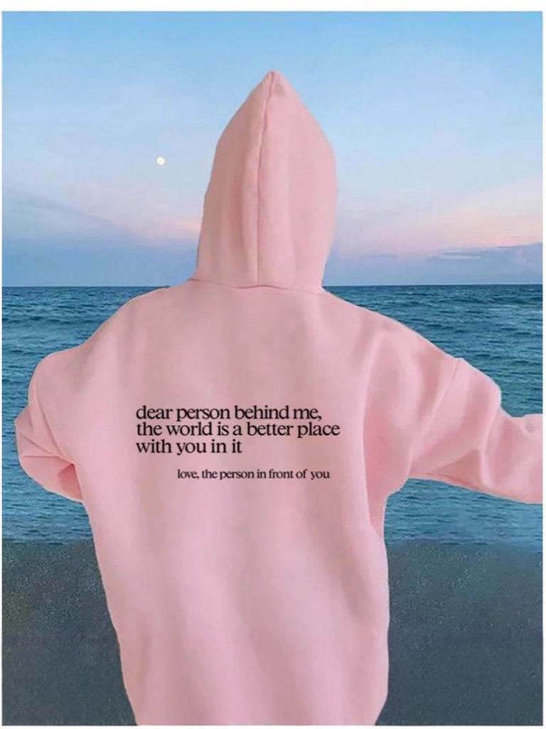 Damen Oversized Hoodie mit Fleece-Futter, Buchstaben-Slogan-Print, Kängurutasche und Kordelzug.