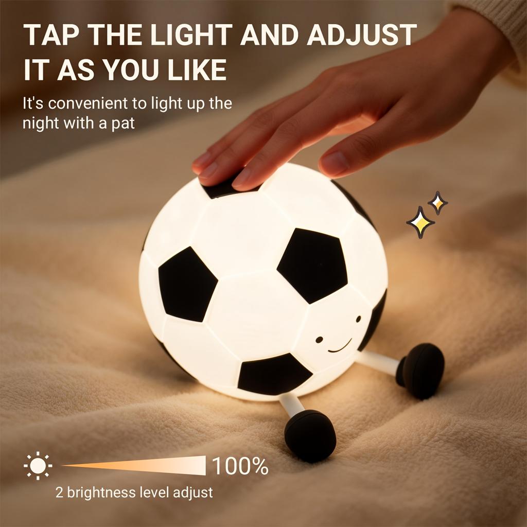 Cute Football LED Night Light Silicone Pat Sensor Rechargeable Bedside Lamp Kids Gift Soccer Ball Warm Light