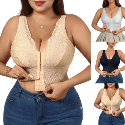 Women's Body Shaping And Slimming Zipper Shapewear, Enhanced Version, Three- Button, And Lifting, Lace Hollow Out Breathable