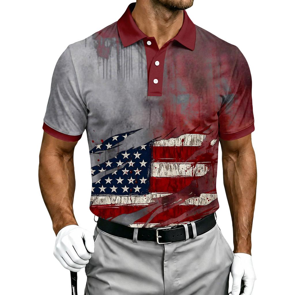 Men's Short Sleeve Polo Shirt Button Down Collar Halloween Themed Printed Casual Golf Polo Shirt for Outdoor Activities