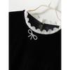 Feminine Black Dress! Lace Edge Small Horn Long Sleeve Pleuche Cocoon Shaped Pearl Edge Dress Spring & Fall Winter Skirt