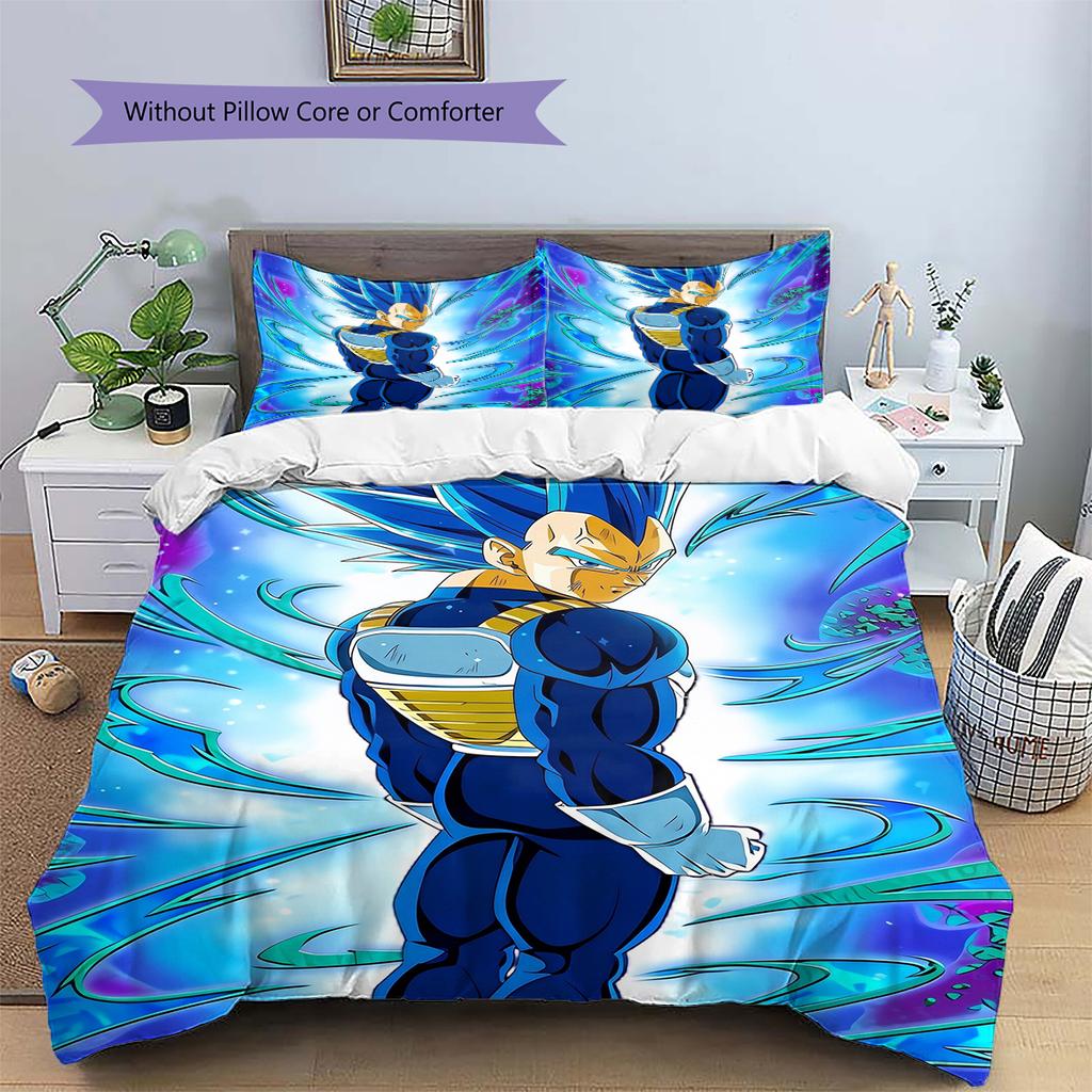 Biancheria da letto con motivo Vegeta di Dragon Ball Decorazione per la casa Regalo di compleanno (1 * copripiumino + 2 * federa, senza nucleo)