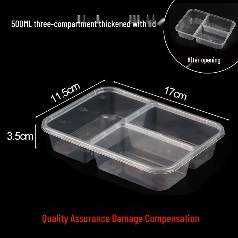 Disposable 3-Compartment Plastic Food Containers