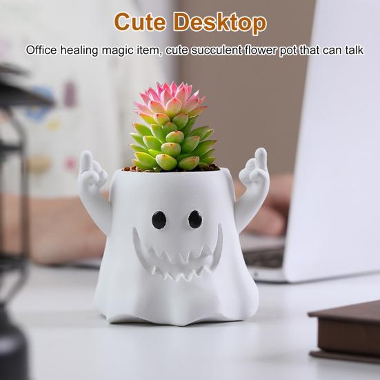 Ghost Flower Pot Succulents Planter with Ghost Plant Pot for Hole Resin Flip-off Home Office