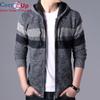 Cozy Up Men's Knitwear with Plush Thickened Zipper Hooded Jacket Loose Casual Cardigan