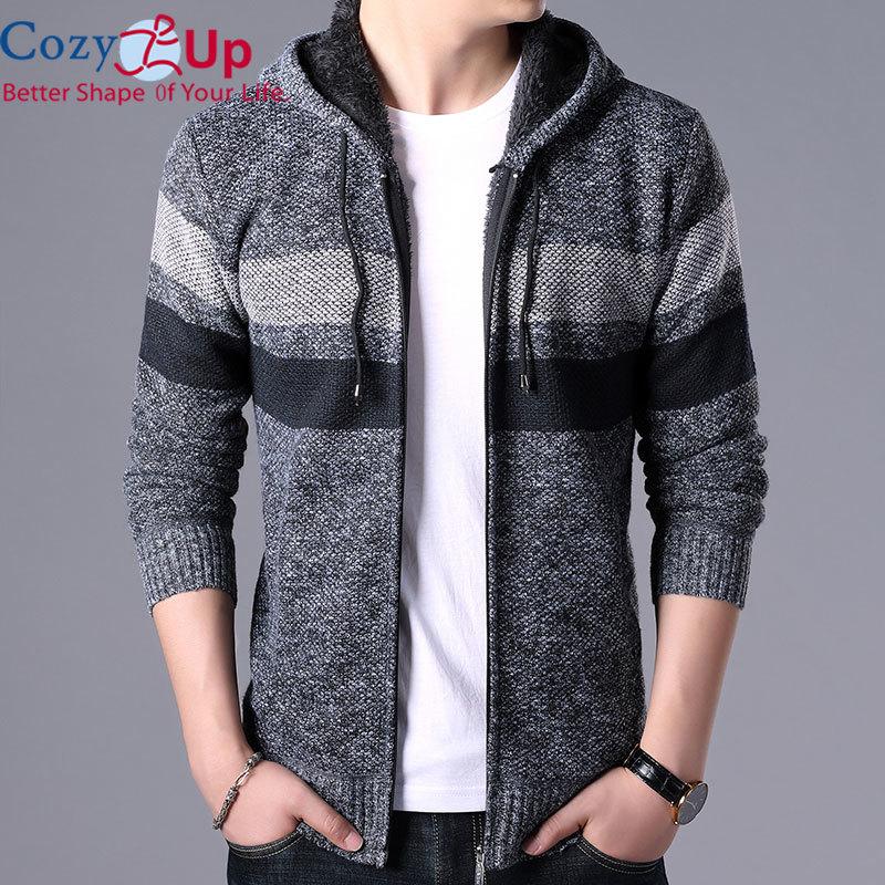 Cozy Up Men's Knitwear with Plush Thickened Zipper Hooded Jacket Loose Casual Cardigan