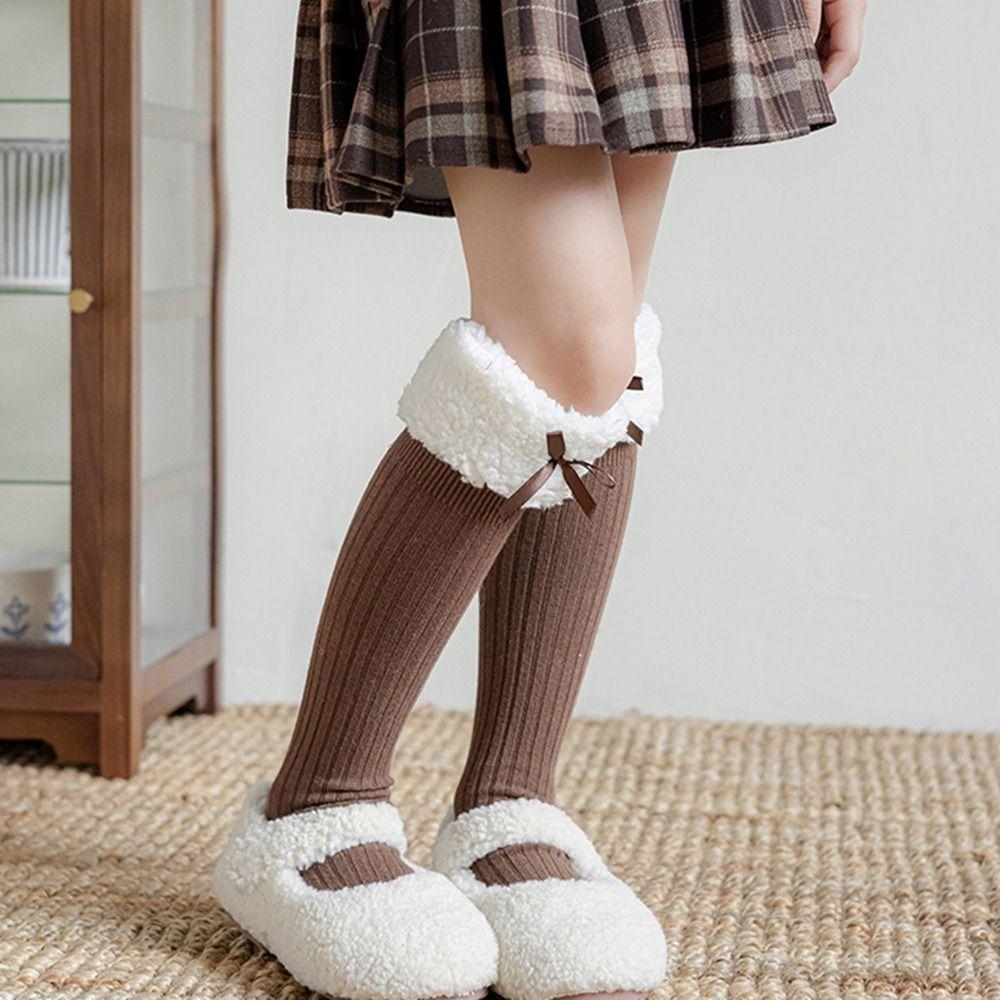 Autumn&Winter Plush Hosiery Cotton Bow Socks Harajuku Lamb Wool Stocking  Toddle