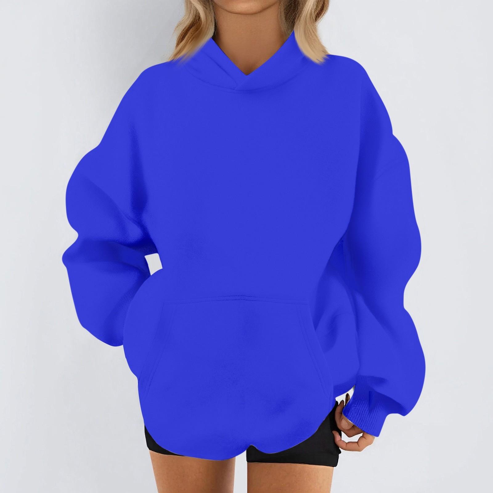 

Женская мода Повседневные толстовки с капюшоном и длинным рукавом однотонные топы XL