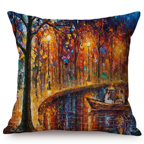Mediterranean Beautiful Italy Venice City Scenery Oil Painting Style Sofa Decoration Pillow Case Ocean Landscape Cushion Cover