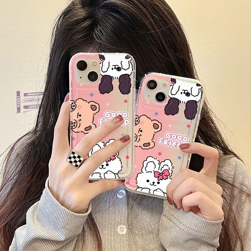 Gradual change bear rabbit applicable iPhone17Pormax mobile phone case 16Pro Apple 12 anti-drop 15 girl heart x