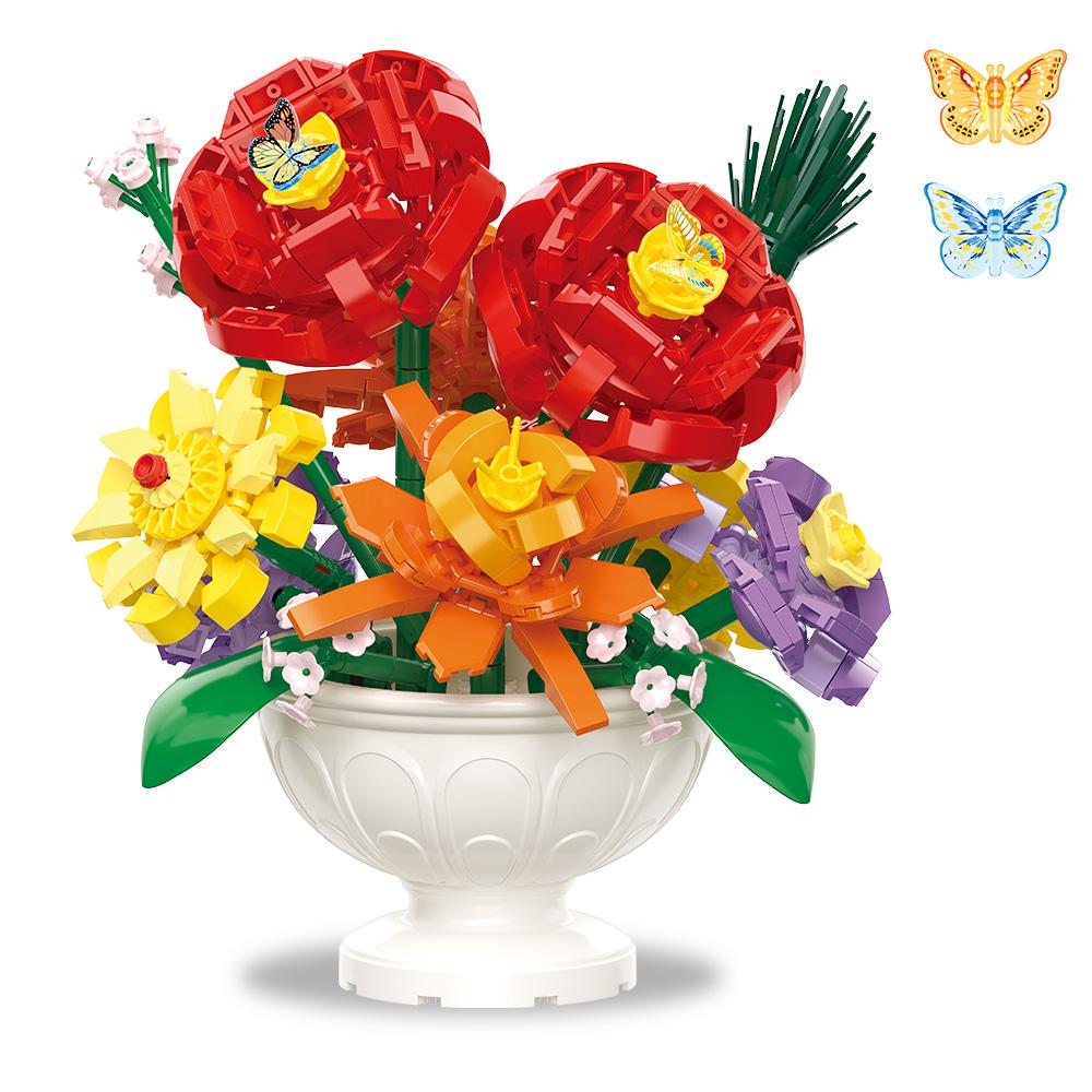 Non-Toxic Idea Botanicals Flower Arrangement Diy Building Block Set - Faux Bouquet Set For Adults Decorations For Office Or Cubicle