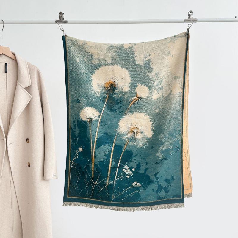 

Масляная живопись одуванчик жаккардовый утолщенный темпераментный теплый шарф двусторонний имитация кашемира двусторонняя шаль высококачественный шарф 185x65cm светло-синий