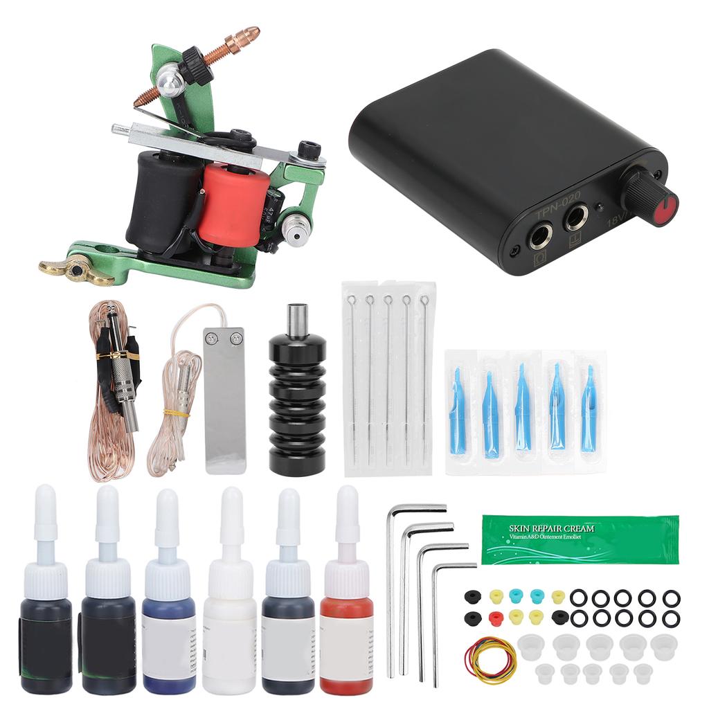Coil Tattoo Machine Kit Clip Cord Foot Pedal Power Supply Repair Cream Tattoo Practice Tool Set