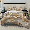 3pcs Golden Golden Edge Flower Quilt Set (1 Duvet Cover + 2 Pillowcases Coreless) White 3D Carved Series High Definition