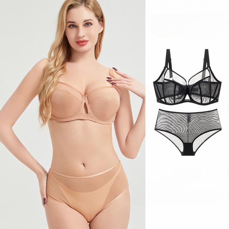 Large Size Thin Bra Set Large Chest Small Lace Bra Full Cup Women's Bra