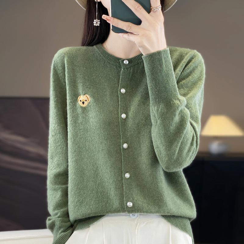 

Вязаный кардиган женский вышитый круглый вырез свитер маленькая рубашка куртка осенние свободные маленькие ароматные топы M бирюзовый зеленый