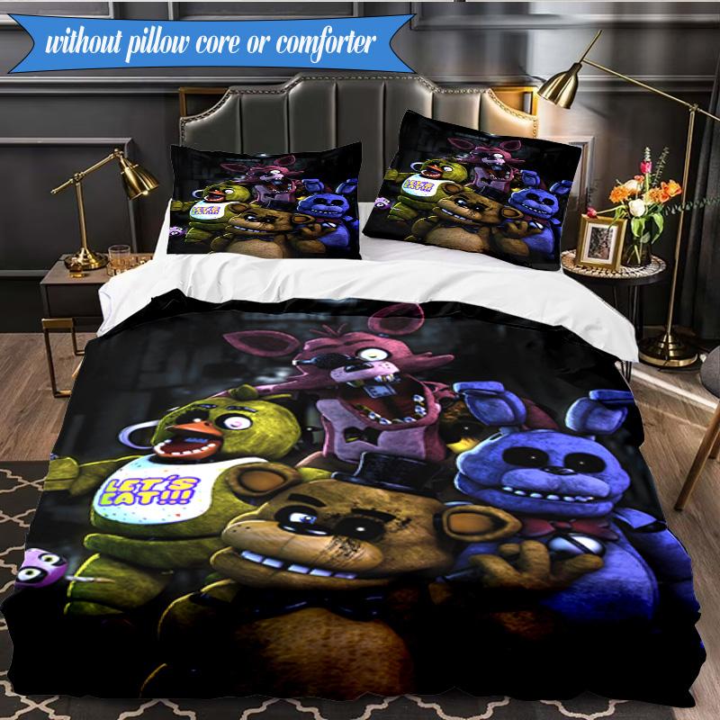 Collage di Personaggi Fnaf 3 Pezzi Gruppo Musicale K-pop Set Biancheria da Letto, Ideale per Camera da Letto, Dormitorio, Include Copripiumino E 2 Federe, Regali per Fan