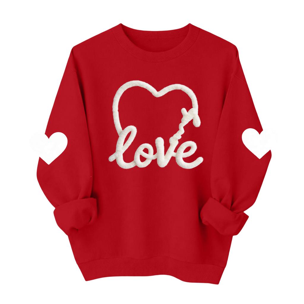 Valentines Sweatshirts For Women Love Heart Graphic Pullover R-neck Long Sleeve Tops Valentine's Day Sweatshirt