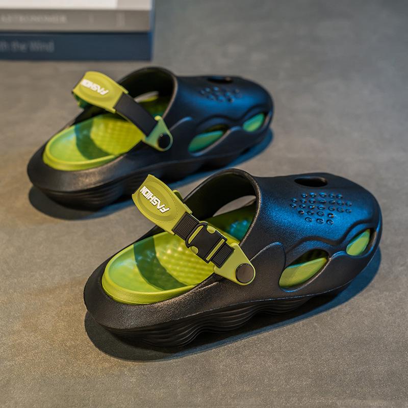 

Men s 2025 trend fashion daily casual round head color matching hole shoes breathable bag head men s hole shoes 45