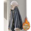 Women's Plus Velvet Thickened Retro Denim Jacket - Loose & Casual for Autumn/Winter 2025.