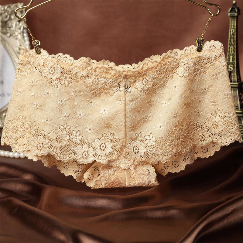 Women Sexy Lace Transparent Boxer Briefs Plus Size Panties Lingerie Underwear