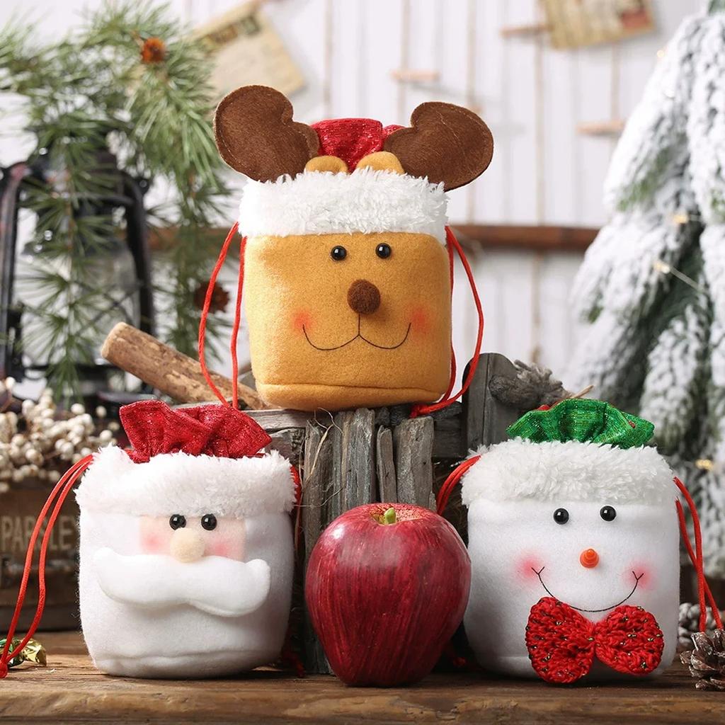 1pc-Christmas Decorations Candy Bags Gift Bags Old Snowman Elk Apple Bags Christmas Tree Decorations