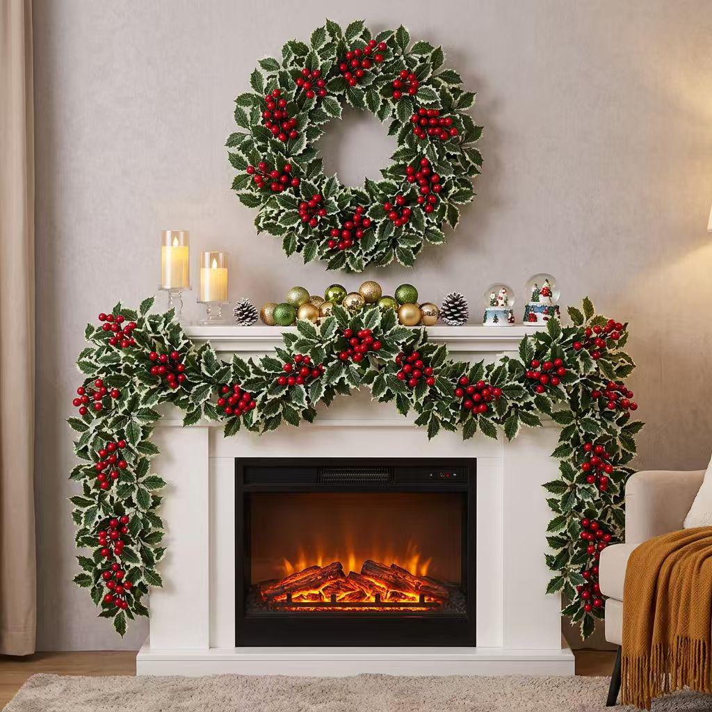 Artificial Red Berry Christmas Wreath & Greenery Ornaments for Home Decor