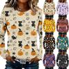 Women's Flannel Long Sleeve Top with Halloween Print Neck Pullover Shirt