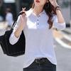Polo Neck Shirts for Women Button Tops Plain T-shirt Woman Long Sleeve Tee