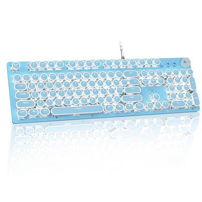 ZIYOU LANG Wired Punk Keyboard with Mechanical Keyboard Knob Retro Round Keycap Typewriter Blue Axis 104 Keys Full Key White LED 25 Backlight Modes