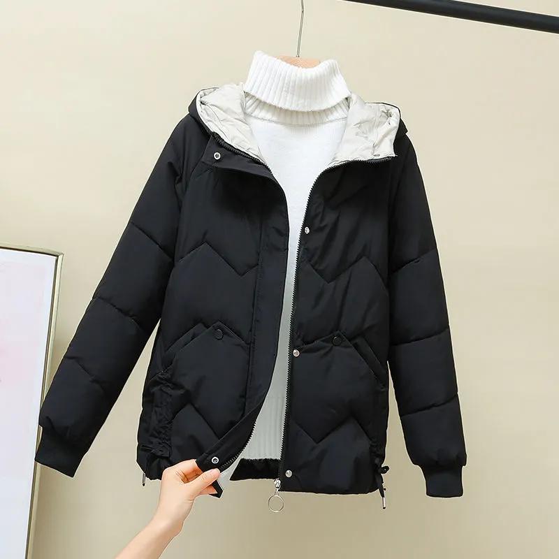 

Women s Winter Loose Short Warm Jacket Solid Color Temperament Long-sleeved Blouse 3XL чорний