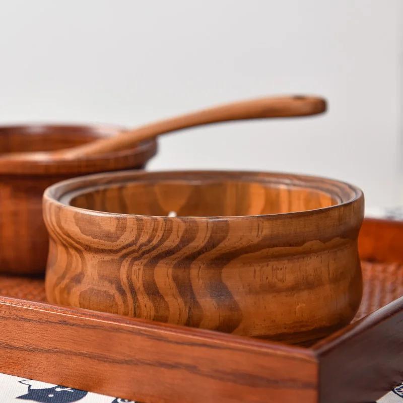 Solid Wooden Bowl with Lid Wooden Salad Bowl Reusable Serving Bowl for Salad, Fruits, Cereal, Soup, Rice, Everyday Use, Durable