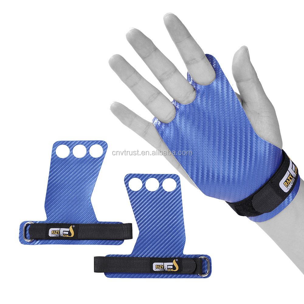 3 Hole Custom Gymnastics Grips for Pull up  Weightlifting  Body Pump Equip,sport, Carbon Fabric Gym Palm Protection Grips