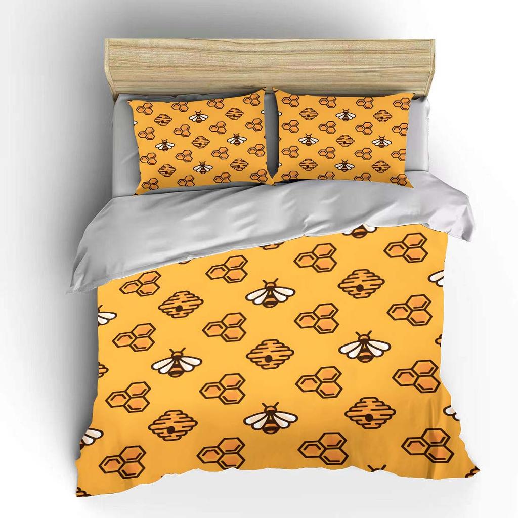 Honeycomb and Bee Pattern Background Bedding Set 1 Duvet Cover 2 Pillowcases for Adult and Children Luxury Gift Full Size