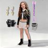 Fête d'Anniversaire Enfant Chanteur Costume Chaîne Dorée Imprimé 3 Pièces Robe de Scène Fille Danseuse Musique Uniforme de Groupe Gilet+Veste+Pantalon