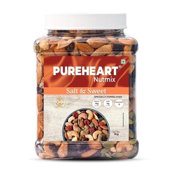 Pureheart Nutmix Salt & Sweet Dry Fruits (1 kg) Premium Salted Mix Nuts (Cashews, Almonds, Raisins, Cranberries) Delicious 1KG