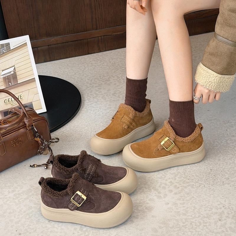 Casual Board Shoes Women's Thick-soled Fluff Buckle Small Man Velvet Warm Winter New Single Shoes Women's Lamb Wool