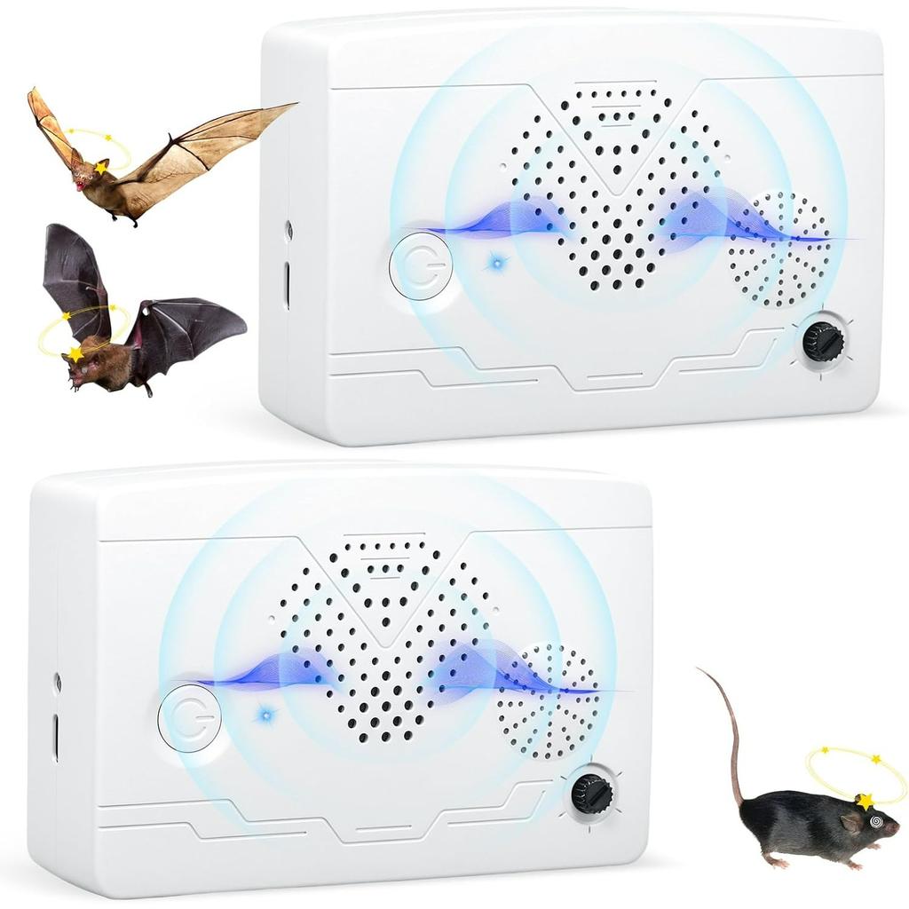 2 Pack Ultrasonic Bat Removal System - Keeps Bats Away from Attic, Porch, House; Humane & Pet-Friendly Exclusion Device