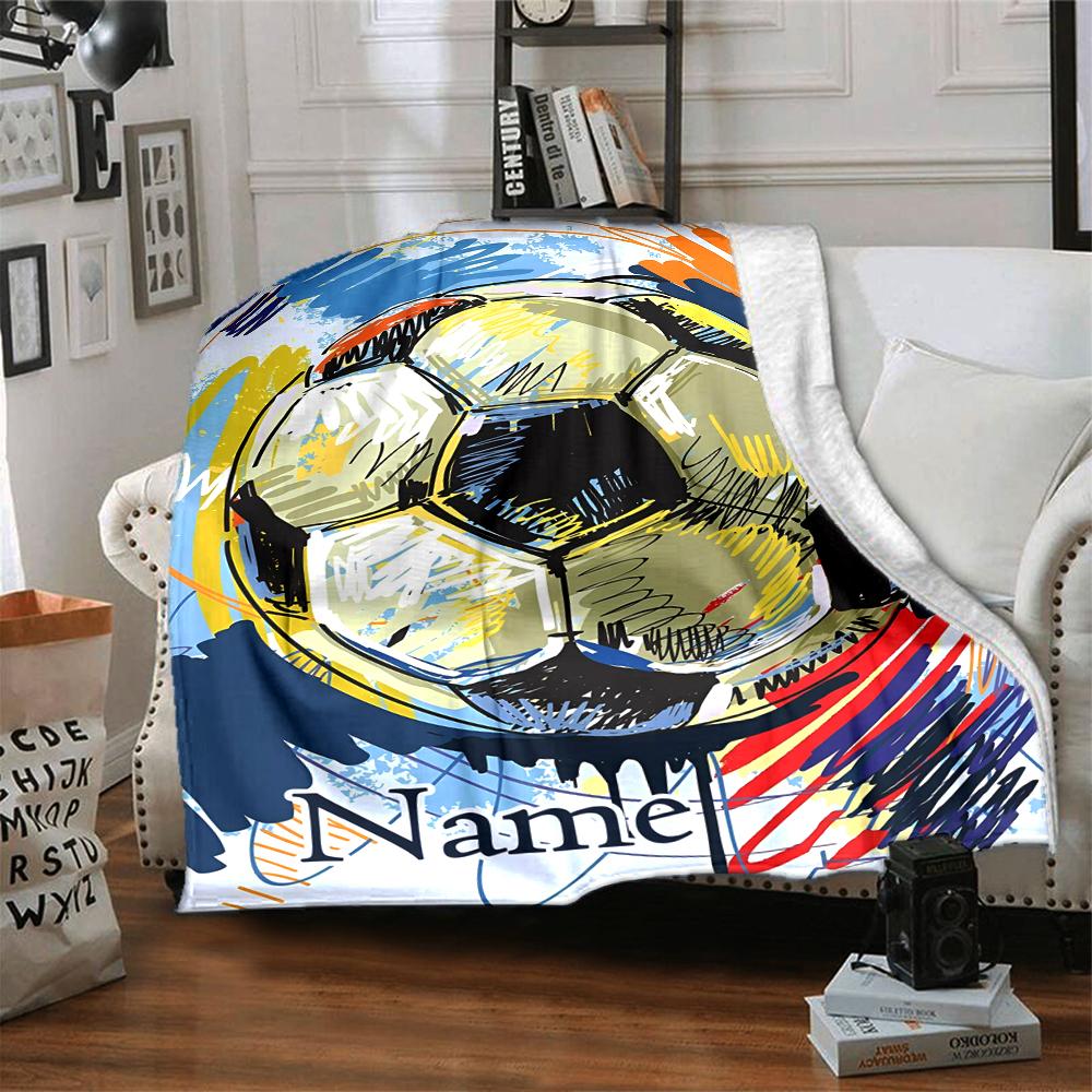 Custom Name Soccer Theme Printed Blanket - Perfect for Couch, Bed, Travel & Outdoor Use | Machine Washable, Cozy & Durable.