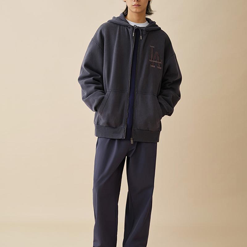 New Era FW24 MLB Los Angeles Dodgers Loose Logo Letter Hooded Zip Long Sleeve Fleece American Sweatshirt Unisex Sweatshirt Dark-Gray 14177705