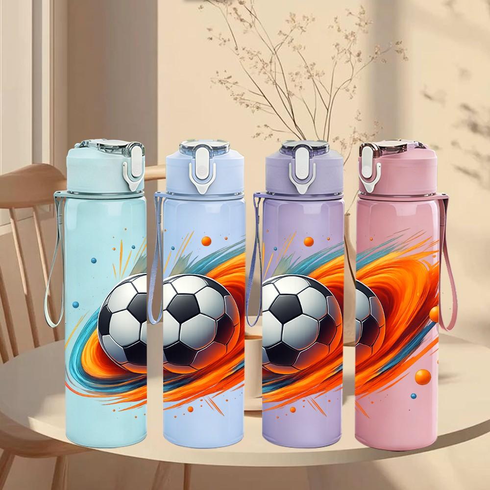 1PC Dynamic Soccer Ball 750ml Color Plastic Sports Water Bottle Leakproof Flip Straw Lid Suitable for Sports Office Home Use