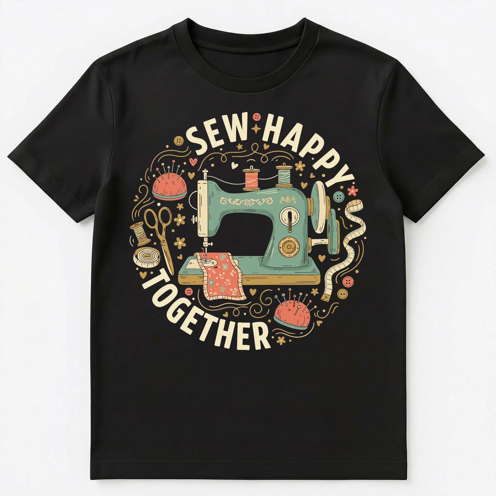 

Sew Happy Vintage Sewing Machine Art Unisex T-Shirt XL