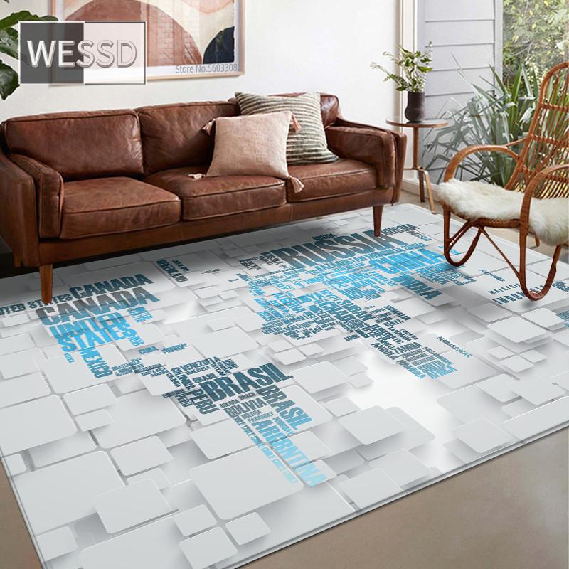 Mote Retro Verdenskart 3D Store tepper Stue Anti-skli Myk Bad Gulvmatte Soverom Nattbordsmatte Sofa Teppe Dørmatte