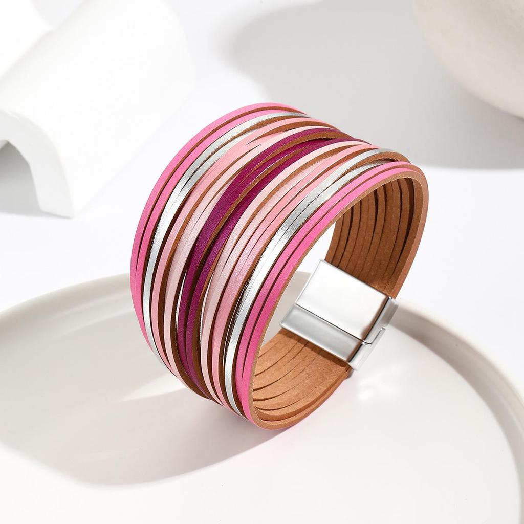 Gradient Multi-Strand Men's and Women's Bracelet with PU Leather Cord and Magnetic Clasp.