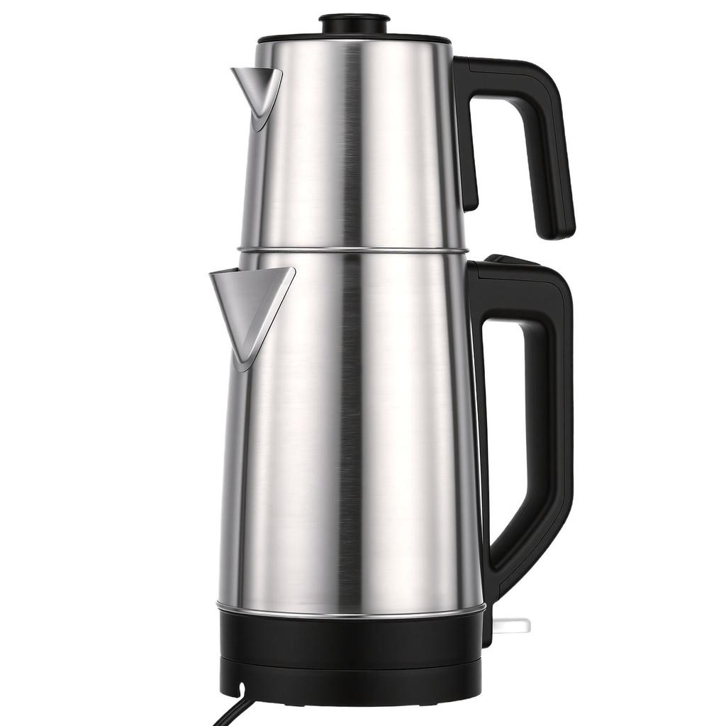 Electric Turkish Tea Maker Cooker Stainless Steel Double Pot Kettle Infuser Keep Warm Function