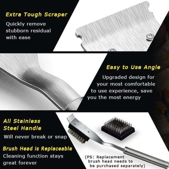 Outdoor Camping Grill Brush with Scraper Long Handle Design Rustproof Heat-Resistant Hard Bristles BBQ Grill Cleaning Brush