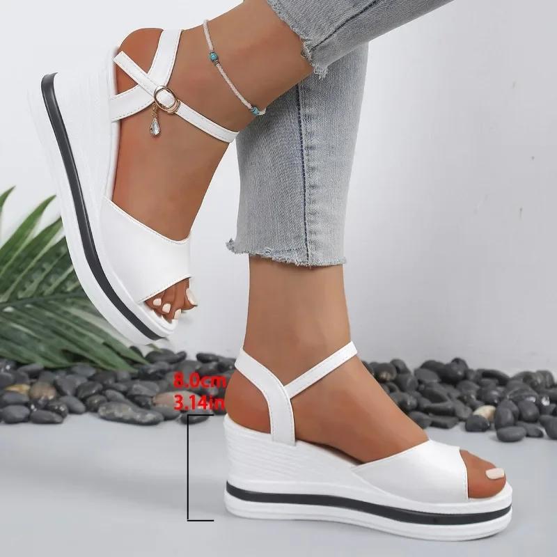 2025 High Heel Sandals Girls Summer New Platform Open Toe Wedges Heel White Sandals Hot Wedges Light Shoes for Ladies